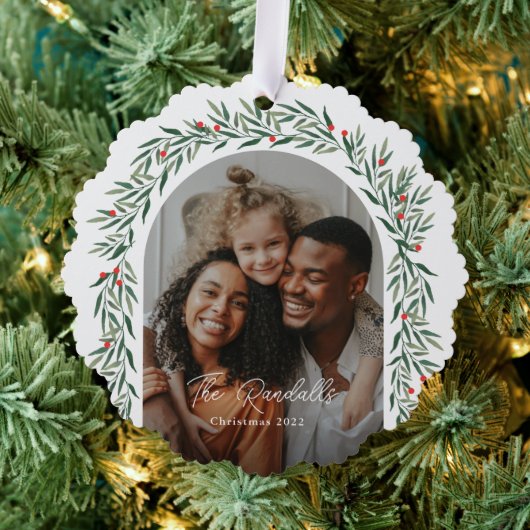 groen boog script foto kerstvakantie ornament kaart (Insitu (Drie))