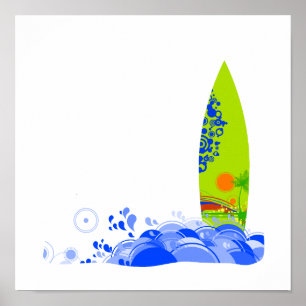 Groen bord in de golven poster