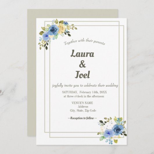 Groen Bordered geometric Bloemen bruiloft Kaart (Voorkant / Achterkant)