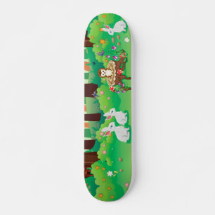 Groen bos en schattige dieren skateboard