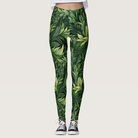 Groen bos laat all-over-print Leggings achter (Voorkant)
