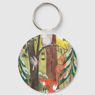 Groen bos met bosdieren sleutelhanger