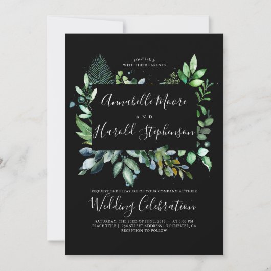 groen | bos | Moderne Waterverf bruiloft Kaart (Voorkant)