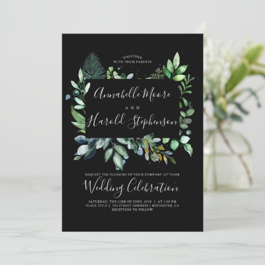 groen | bos | Moderne Waterverf bruiloft Kaart (Staand voorkant)