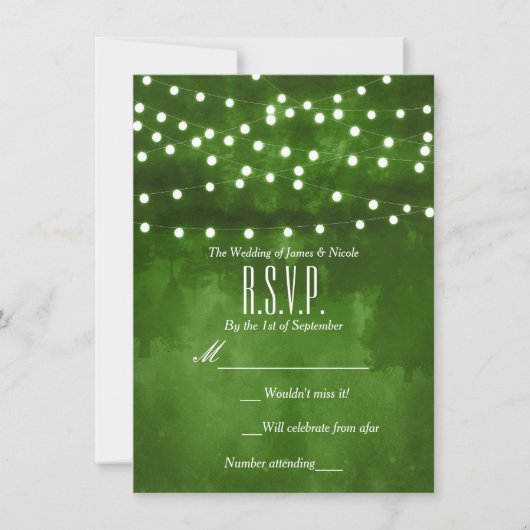 Groen Bos Rustieke String Lights Bruiloft RSVP Kaart (Voorkant)