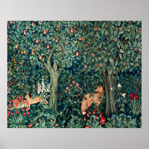 GROEN, BOSDIEREN Hazen, Vos, Groene bloemen Poster