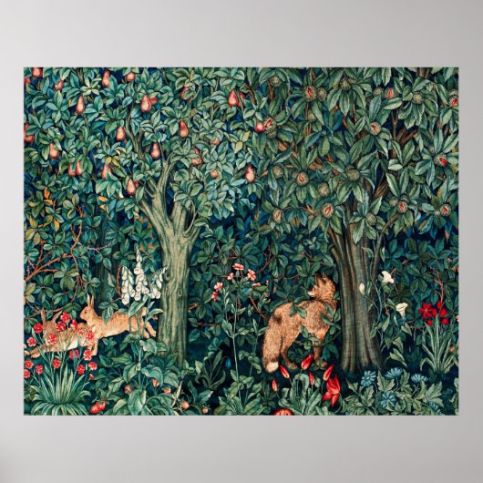 GROEN, BOSDIEREN Hazen, Vos, Groene bloemen Poster (Voorkant)