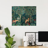 GROEN, BOSDIEREN Hazen, Vos, Groene bloemen Poster (Thuiskantoor)