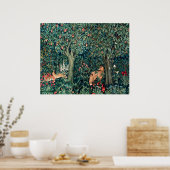 GROEN, BOSDIEREN Hazen, Vos, Groene bloemen Poster (Keuken)