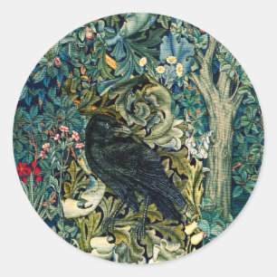 GROEN, BOSDIEREN, RAVEN IN GROENE BLOEM RONDE STICKER