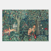 GROEN, BOSDIEREN, Vos en Hazen Groene Bloemen Inpakpapier Vel (Voorkant)