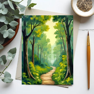 Groen bospad   Weelderige natuur aquarel geschilde Briefkaart