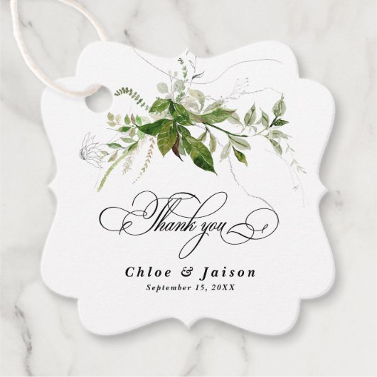 Groen Botanicals Chique Elegant Bruiloft Dank u Bedankjes Labels (Voorkant)