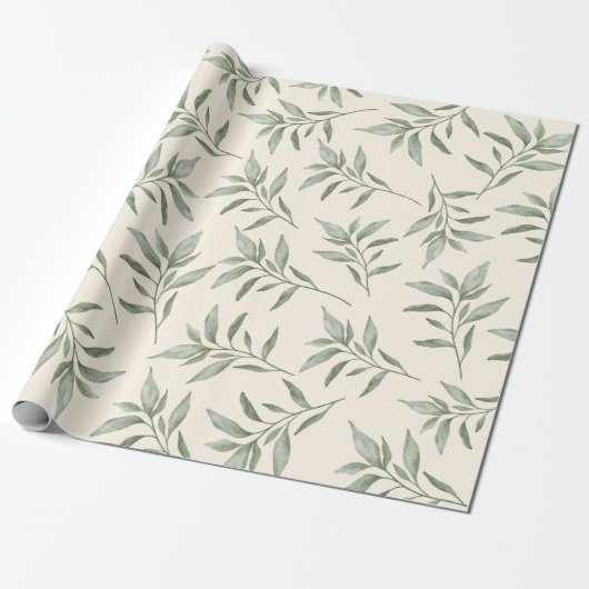 groen botanisch cadeaupapier (Uitgerold)