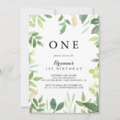 Groen Botanisch gebladerte Eerste Verjaardagsfeest Kaart (Voorkant)