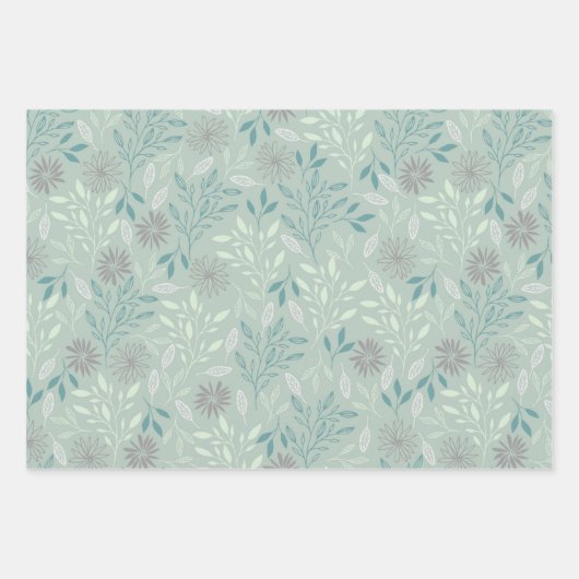 Groen botanisch inpakpapier plat vel set van 3 (Voorkant 2)