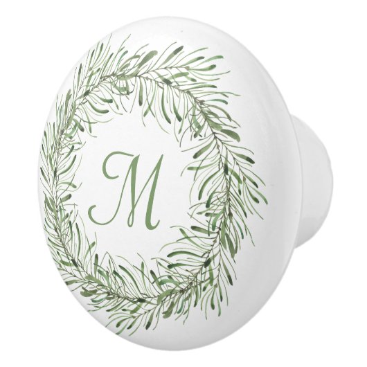 Groen botanisch leder, schaars monogram keramische knop (Rechts)