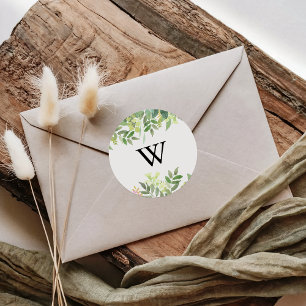 Groen Botanisch Monogram Bruiloft Envelop Afdichti Ronde Sticker