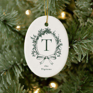  groen botanisch monogram keramisch ornament