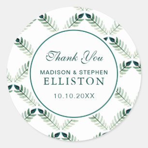 Groen Botanisch Waterverf Patroon Dank u Ronde Sticker