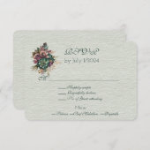Groen Bourgogne Bloemen Bruiloft Boeket RSVP Kaartje (Voorkant / Achterkant)