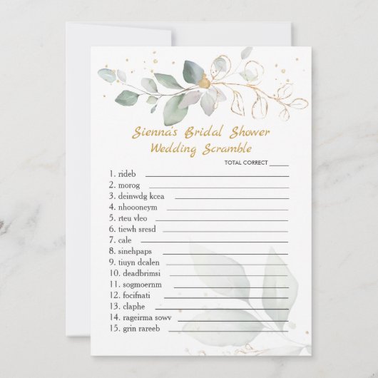 Groen Bruids Telefoon spel/Bruiloft Scramble Kaart (Achterkant)