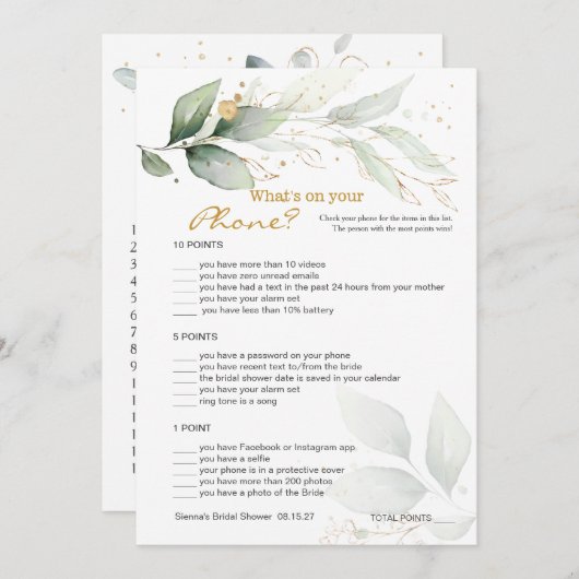 Groen Bruids Telefoon spel/Bruiloft Scramble Kaart (Voorkant / Achterkant)