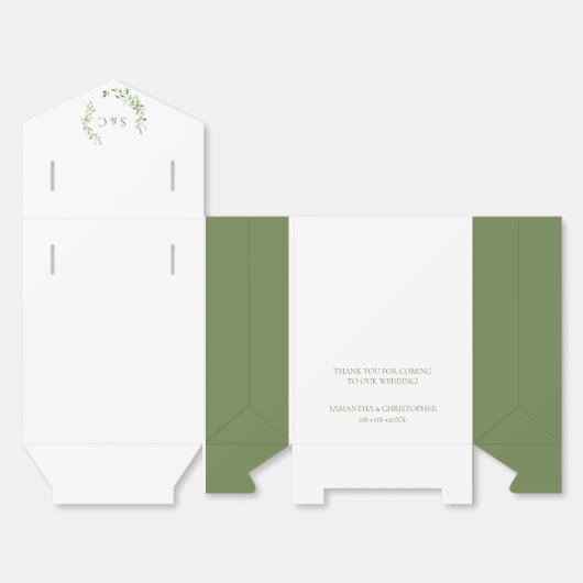 Groen Bruiloft Dank u Monogram Crest Custom Bedankdoosjes (Ongevouwen)