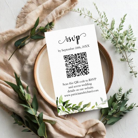 Groen bruiloft QR Online RSVP Informatiekaartje