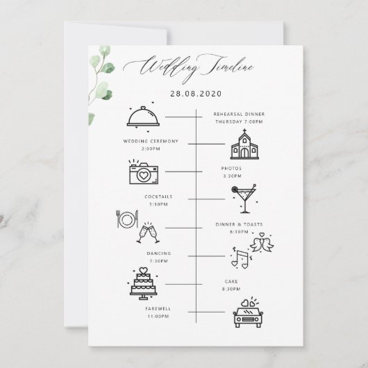Groen Bruiloft Tijdlijn Programma & Welkom (Voorkant)