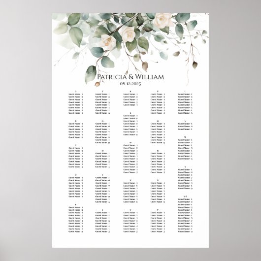 Groen bruiloft zitgrafiek alfabetisch poster (Voorkant)