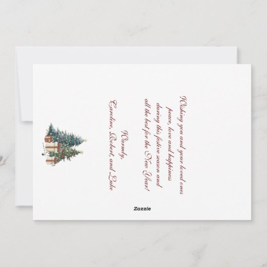 Groen & Bruin Aquarel Kerstboom Feestdagenkaart (Achterkant)