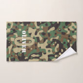 Groen Bruin Beige Camo Camouflage Monogram Naam Bad Handdoek (Handdoek)