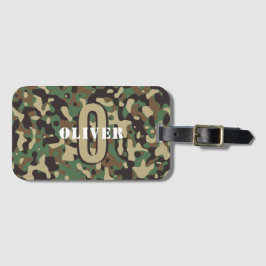 Groen Bruin Beige Camo Camouflage Monogram Naam Bagagelabel