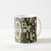Groen Bruin Beige Camo Camouflage Monogram Naam Koffiemok (Voorkant rechts)