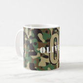 Groen Bruin Beige Camo Camouflage Monogram Naam Koffiemok (Voorkant links)