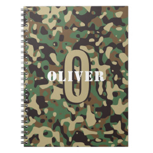Groen Bruin Beige Camo Camouflage Monogram Naam Notitieboek
