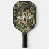 Groen Bruin Beige Camo Camouflage Monogram Naam Pickleball Paddle (Voorkant)