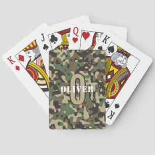 Groen Bruin Beige Camo Camouflage Monogram Naam Pokerkaarten