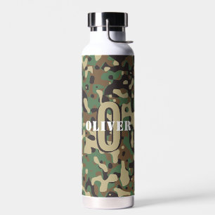 Groen Bruin Beige Camo Camouflage Monogram Naam Waterfles