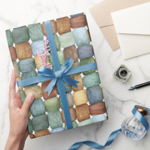 Groen Bruin Blauw Geel Vierkanten Verjaardag Cadeaupapier
