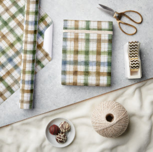 Groen Bruin Blauw Strepen Verjaardag Cadeaupapier