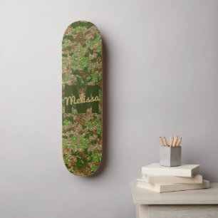 Groen Bruin Camouflage Glitter Camo Monogram Naam Skateboard