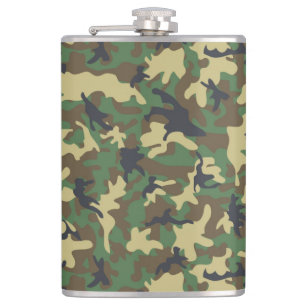 Groen Bruin Camouflage Vinyl Wrapped Kolf 8 oz Heupfles