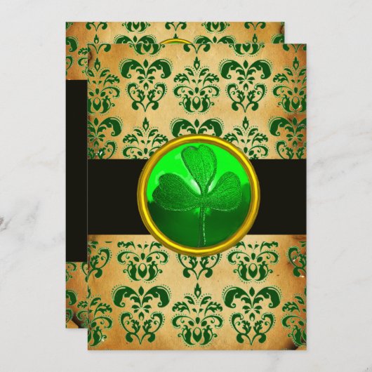 GROEN BRUIN DAMAST  PERKAMENT MET KLAVERBLAD  Zwar Kaart (Voorkant / Achterkant)