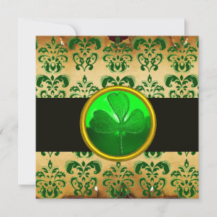 GROEN BRUIN DAMAST PERKAMENT MET KLAVERBLAD, zwart Kaart