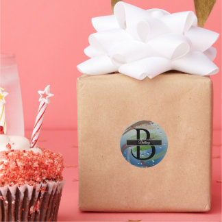 Groen, Bruin en Beige Monogram met Kwaststreek  Ronde Sticker