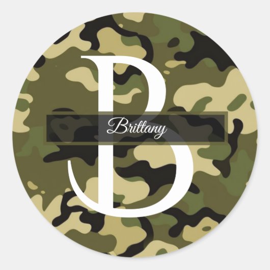 Groen, bruin en bruin camouflage monogram ronde sticker (Voorkant)