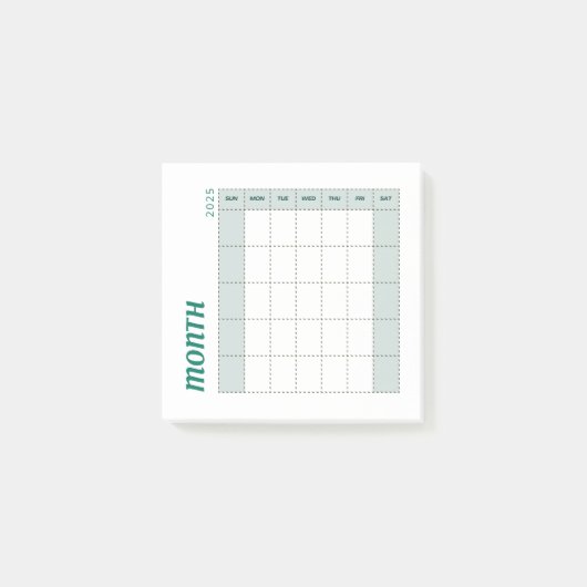 Groen & Bruin Minimalistische Maandplanner 2025 Post-it® Notes (Voorkant)