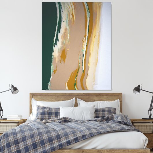 Groen Bruin Neutral Fluid Art Abstract Modern Canvas Afdruk (Insitu (Slaapkamer))